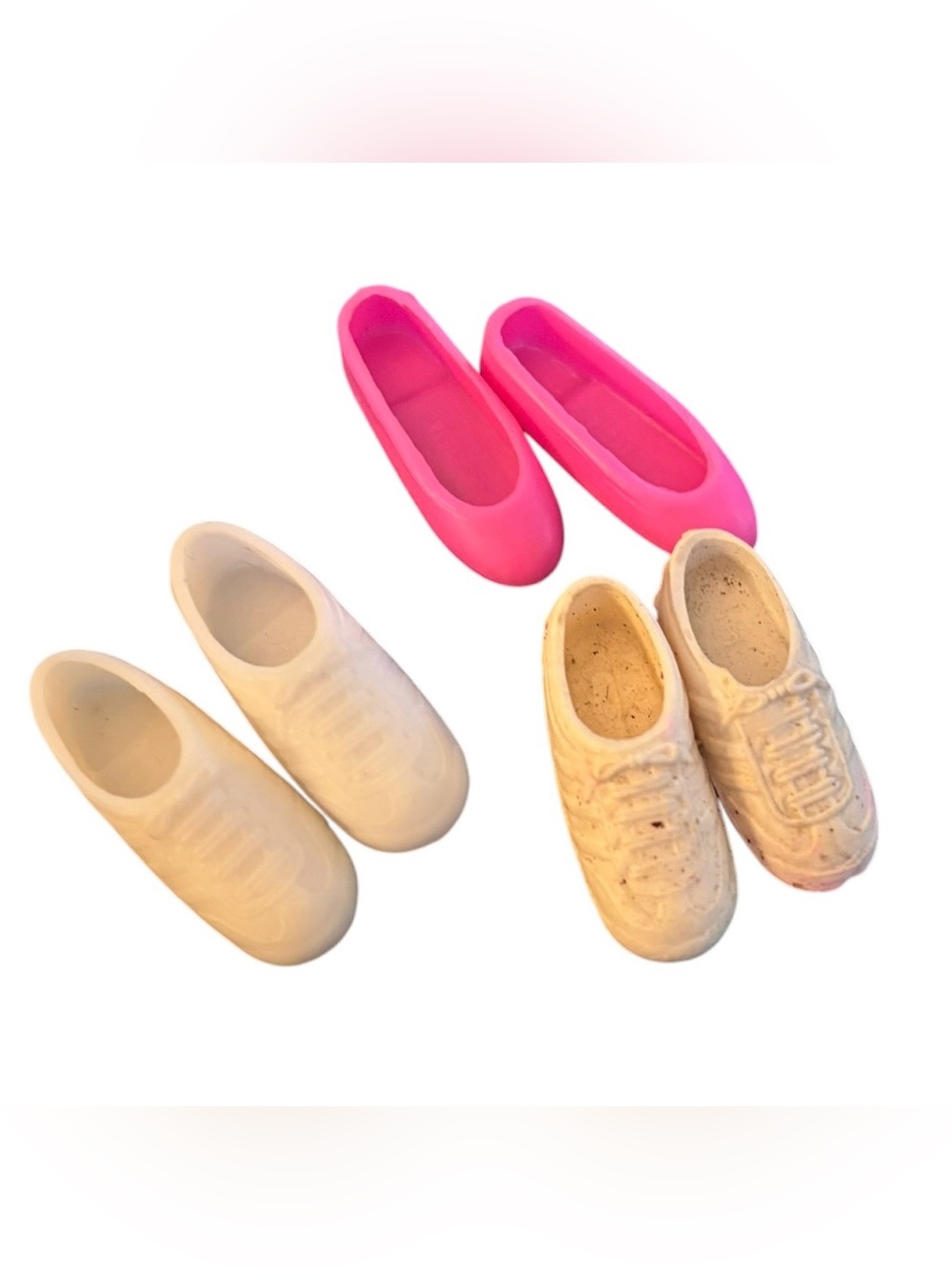 VTG 80’s Barbie Lot of 3 Pair Shoes~ White Sneakers Pink Flats Doll Collection